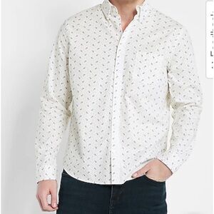 EXPRESS White & Blue Fitted Long Sleeve Cotton Shirt Size L NWOT